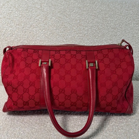 Authentic Gucci Red GG Canvas Boston Bag - Picture 10 of 14